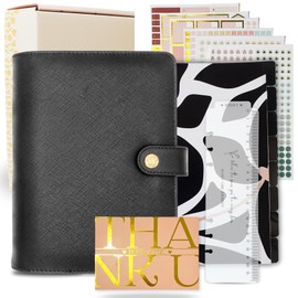 Bossy Girl Journey - A5 Weekly Planner Binder – Undated Refillable Vertical Hourly Schedule Organizer for Women | PU Leather Planner with Dividers, Stickers, Bookmark Ruler & Gift Box – 220 GSM No-Bleed Paper (Black)