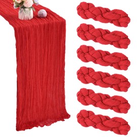 6 Pack 10FT Red Cheesecloth Table Runner 35x120 Inch Gauze Rustic Boho Table Runner Cheese Cloth for Wedding Decor Birthday Party Bridal Baby Shower Table Centerpiece Decoration