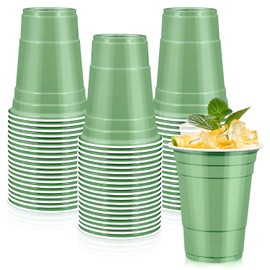 LANLISA 100 Sage Green Plastic Cups, 16 oz Disposable Cups, Drinking Cups For Birthday Party, Baby Shower, Easter Party