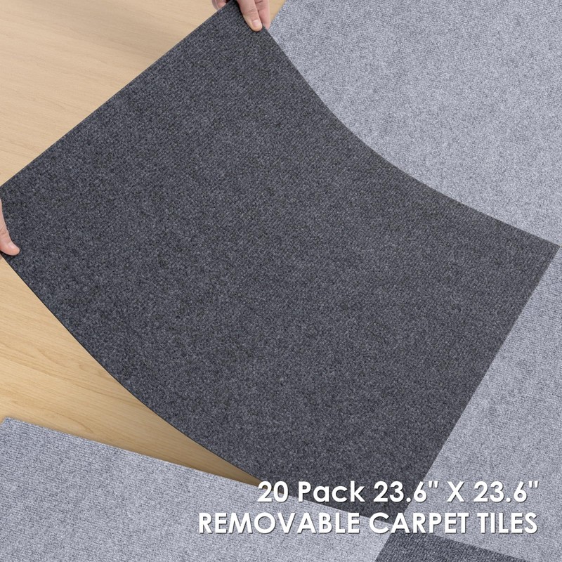 VallisCo Carpet Tile 20 Pack 24” X 24” Self Adhesive