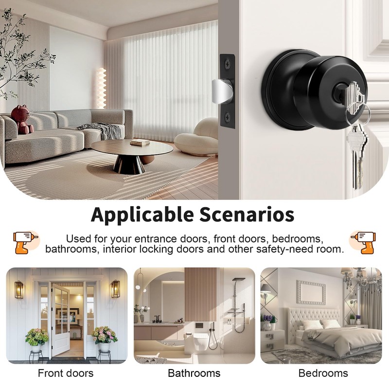 Probrico Black Door Knob Keyed Like Door Knob with Lock
