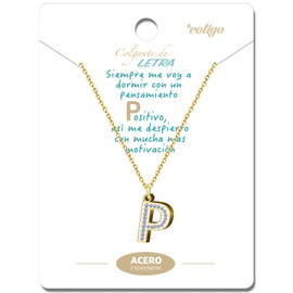 Cotigo - Stainless Steel Letter Necklace with Sparkling Cubic Zirconia Stone - Women's Necklace with Letter Pendant A-Z - Initial Pendant - Gift for Women, Mother's Day, Anniversary, Stainless Steel,