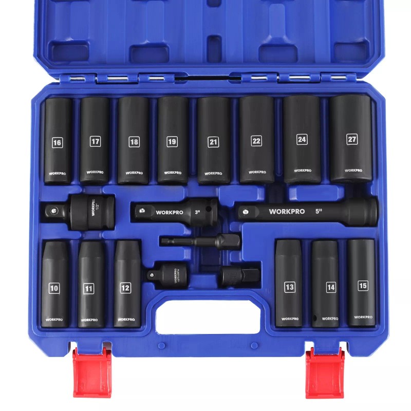 WORKPRO 20Piece 1/2''Drive Deep Impact Socket Set 6-Point Cr-V Steel