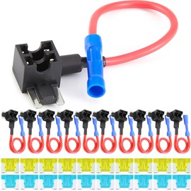DKARDU 12V Car Add-a-Circuit Fuse TAP Adapter, 10pcs Low Profile Mini Blade Fuse Holder with 15 Amp 20A Fuse, 1 to 2 Fuse Base Set for Cars Trucks Boats