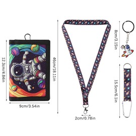 GmeDhc Children's Neck Pouch, Children's Wallet with Key Ring and Lanyard, Purse for Boys and Girls, Astronaut, Fashion