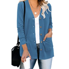 ULTRANICE Cardigan Sweaters Womens 2024 Fashion Trendy Lightweight Long Sleeve Knitted Button Down Cardigans Tops Clothes Outfits with Pockets(Grey Blue,M)