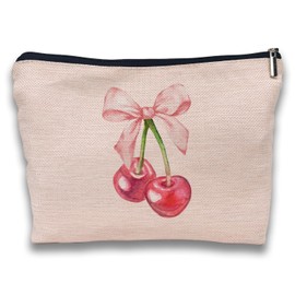 BEHIFL Cherry Makeup Bag, Coquette Pink Bow, Preppy Aesthetic, Girly Cute Pouch, Pink Makeup Pouch, Coquette Stuff, Preppy Gifts
