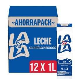 Leche Lala Semidescremada, Pack de 12 piezas por 1L c/u. Reducida en Grasa. Adicionada con Vitaminas A y D, sin Sellos ni Leyendas y sin Conservadores. 100% Pura de Vaca