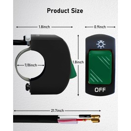 Belinous 7/8" Handlebar Switch for Motorcycle, ATV, etc, Waterproof Motorcycle Toggle Switch for Lights, Easy-to-Mount On-Off Switch (Green Push Button)