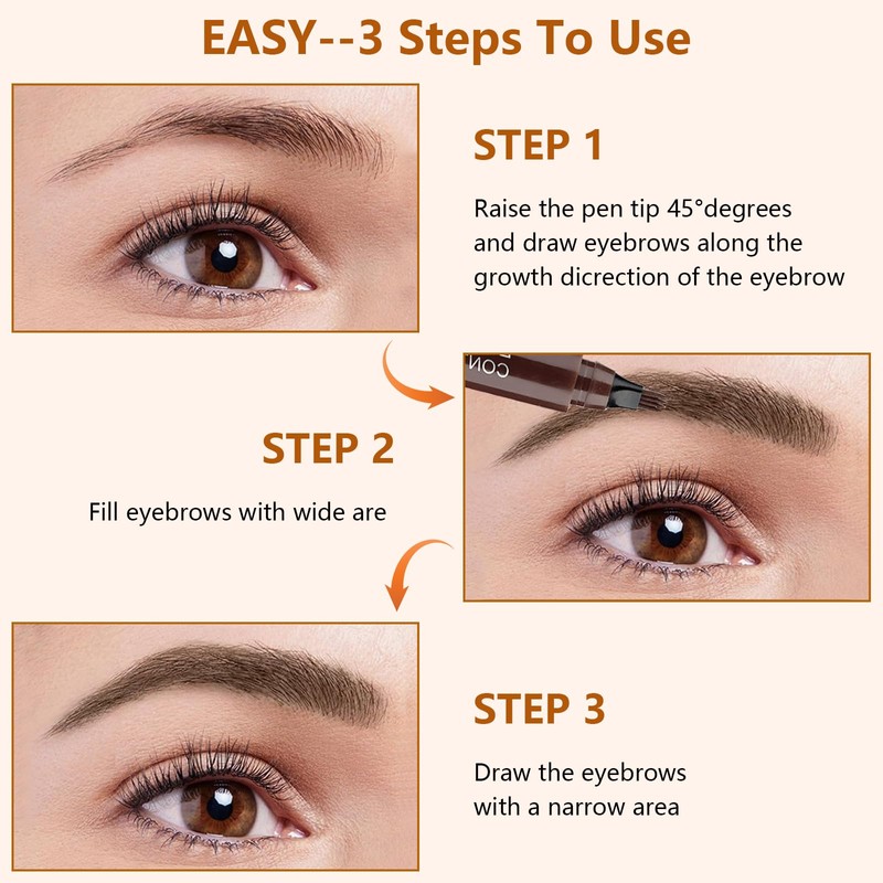 PIWOSGOL Waterproof Eyebrow Pencil with 4 Fork Tips, Microblading Sweat-Resistant