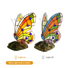 JGWSMQ Tiffany Style Orange Butterfly Table Lamp LED Bedside Table Lamp Colorful Small Night Light Reading Lamp 5.9" Wide 9" Tall Stained Glass Lamp LED Bulb Included