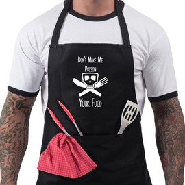BBQ Aprons for Men, Funny Cooking BBQ Apron in 100% Cotton, Adjustable with 2 Pockets, Birthday, Christmas, Cooking Gifts for dad, chef, husband, him - Don't Make Me - Black