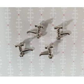Town Square Miniatures Dollhouse Miniature Faucet Taps x4 for Kitchen Bathroom Sink 1:12 Scale Silver