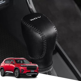 Hearsheng Honda WR-V/WRV (March 2023 and up) Genuine Leather Material Shift Knob Cover Interior Custom Parts Accessories Nail Scratch Prevention Easy Installation, Designed for Vehicles (Black