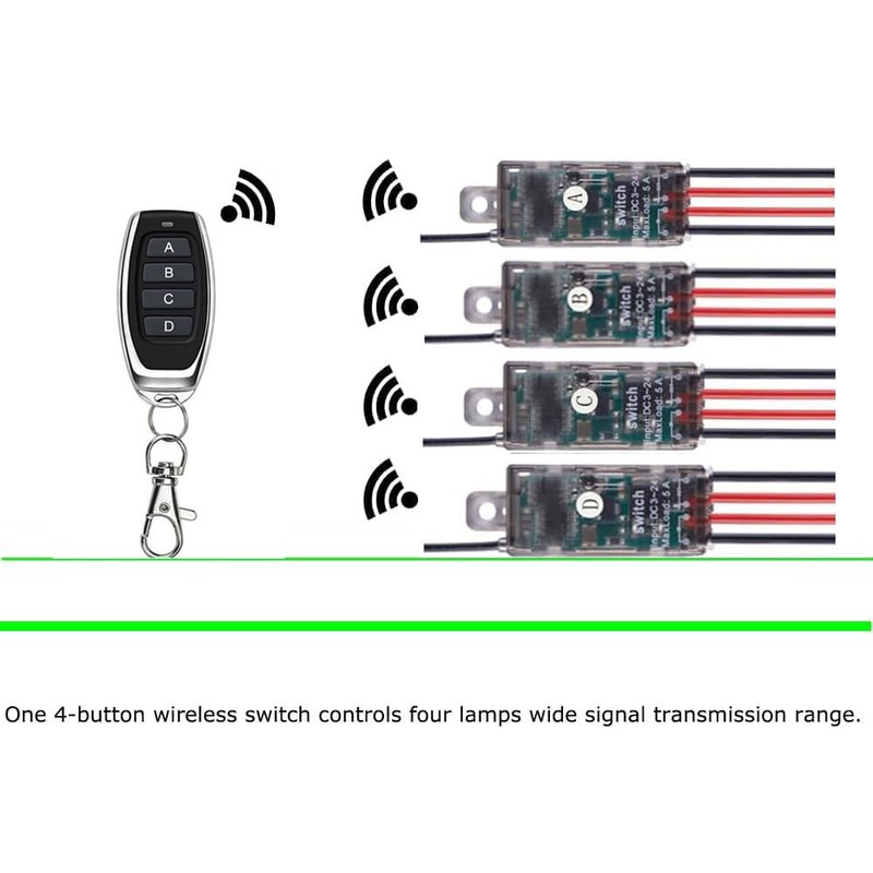 dstfuy Mini Remote Switch 12V,5V/12V/24V/5A Relay Wireless Light Switch 4