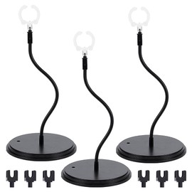 FINGERINSPIRE 3 Pack Action Figure Stand Black Plastic Round Base with Metal Flexible Snake Bone Support and Clear Waist Clips Figures Model Holder Compatible with HG RG SHF 1/144 Figures