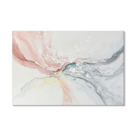 Pink Abstract Canvas Wall Art Blush Pink and Gray Hand Painted Oil Paintings Modern Water Flow Shape Artwork for Bedroom Living Room Kitchen Office Decoration 36" x 24"