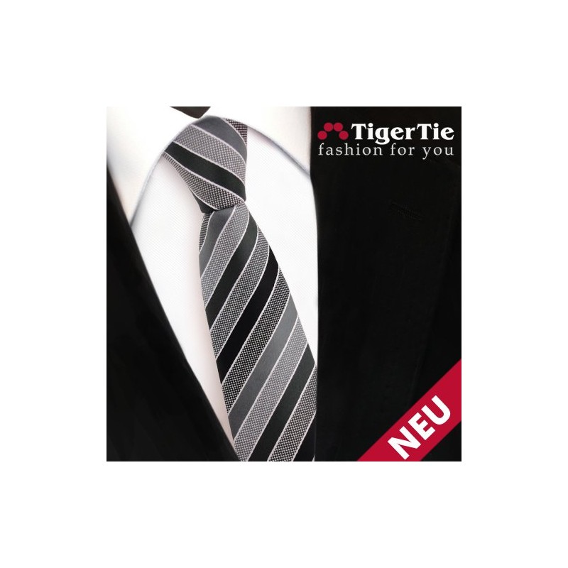 TigerTie - Slim Designer Tie in Striped, Anthracite, black, grey,