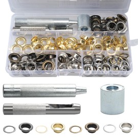 Annickee Eyelet Set, 10 mm Eyelet Pliers Kit, Eyelet Tool Kit Including Hole Tool, Mounting Tool, Base, Eyelet Pliers, Metal Eyelets, Eyelet Set for Tarpaulin/Leather/Fabric/Curtain (140 Pieces in 4
