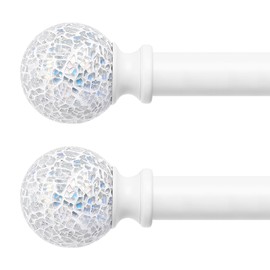 2 Pack White Curtain Rods for Windows 48 to 84 Inch,1 Inch Adjustable Heavy Duty Decorative Mosaic Colourful Ball Curtain Rod,Telescoping Window Curtain Rod for Bedroom,Drapery Rods 36-88"