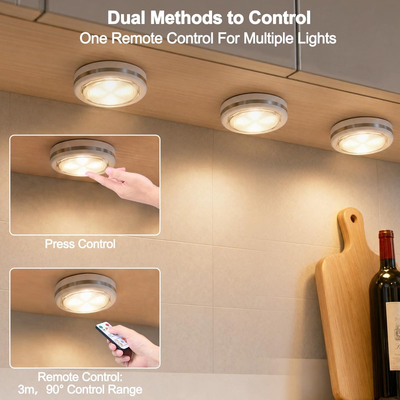 Bwaoo LED Puck Lights 6 Pack, Wireless Under Cabinet &
