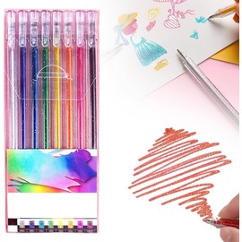 Fhandong Glitter Gel Pens, 8 Colors, Neon Gel Pens, Sparkle Gel Pens, Metallic, Vibrant, Sparkle, Colorful Pens, Glitter Gel Pen, Neon Glitter Colouring Pens