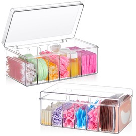Teenyyou 2 Pcs Acrylic Lash Extension Organizers and Storage 6 Divided Eyelash Extension Supplies Storage Box Clear Large Capacity Lash Cart Organizer with Lid for Eyelash Technician Lash Techs