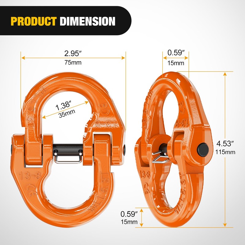 Nilight Safety Chain Connector Link, 1/2In Tow Hitch Hammerlock Coupling