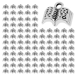 100 Pcs Book Charms for Jewelry Making, Metal Vintage Open Book Pendant Charms with Bead Loop, Small Bookish Craft Supplies for Bracelets, Earrings, Necklaces, Keychains, Cards, Tags & Readers