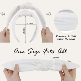 TOBATOBA White Headband Knotted Headband for Women, Top Knot Satin Silk White Head Bands for Women's Hair Non Slip Fashion Hair Accessories