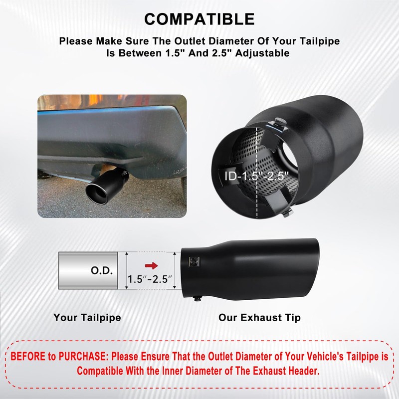 Mupera Adjustable 1.5"-2.5" Exhaust Tip - Professional Black Exhaust Tips,
