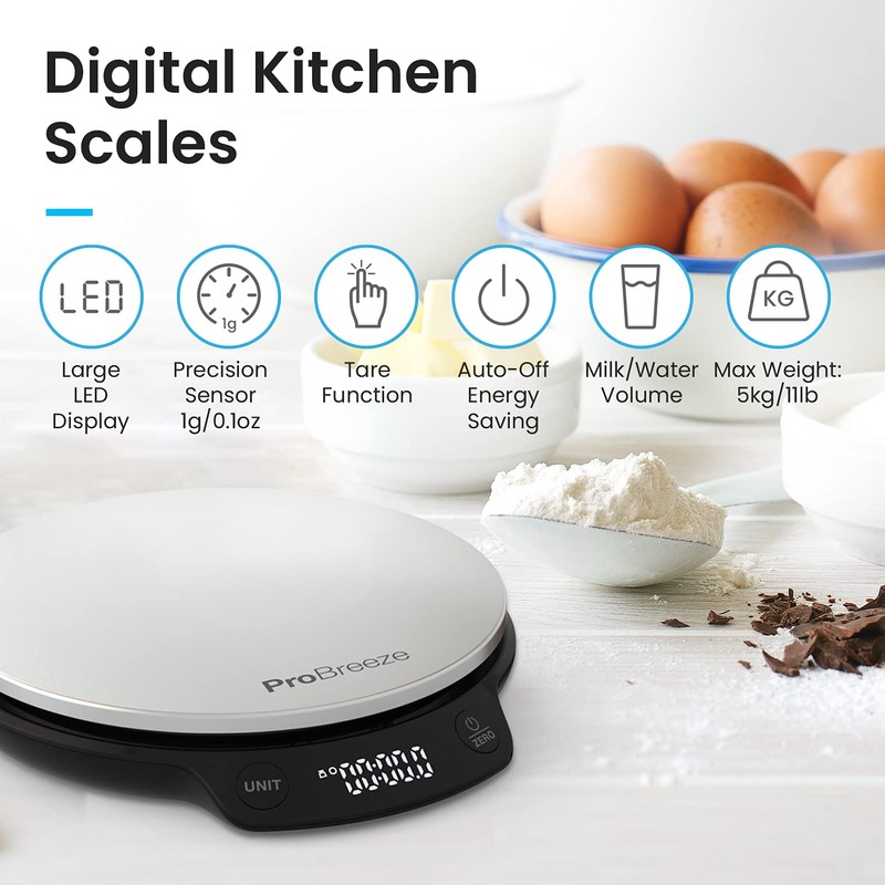 Pro Breeze Kitchen Scales Digital - Stainless Steel Digital Scales