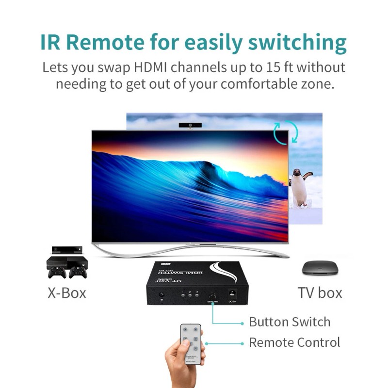 MT-VIKI 3x1 HDMI Switch 4K 30HZ 3 Port Switcher with