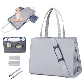Portable Diaper Bag Tote, 3 in 1 Large Diaper Bag, Baby Bag, Multifunctional Diaper Bag, Tote Insert Organizer, Grey