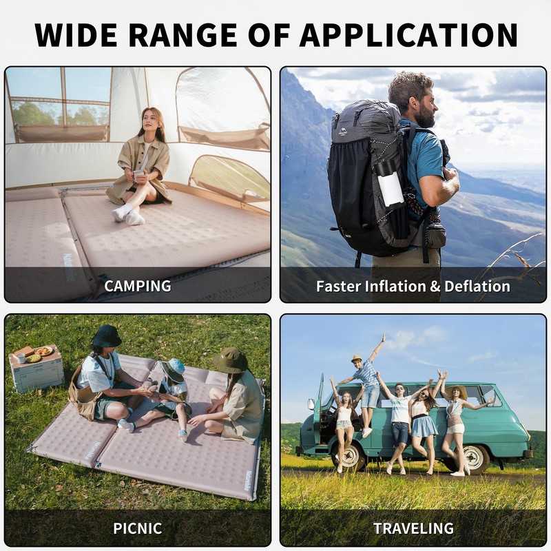 Naturehike Connectable Double Self Inflating Sleeping Pad, 1.18" Memory Foam