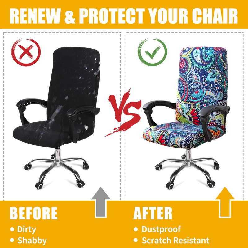 Smiry Stretch Printed Office Computer Chair Covers, Universal Desk Rotating
