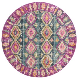 SAFAVIEH Madison Collection MAD129F Boho Chic Distressed Non-Shedding Dining Room Entryway Foyer Living Room Bedroom Area Rug, 6'7" x 6'7" Round, Fuchsia / Blue