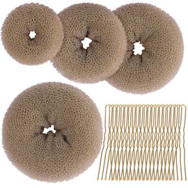 Teenitor Hair Bun Shaper Set, 4pcs Hair Donut Bun Maker(Extra-large, Large, Medium, Small) with 20pcs Bobby Pins, Tan Brown
