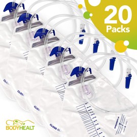 BodyHealt BodyHealt Urinary Drainage Bag with Anti-Reflux Chamber Urine Bag with 2000 mL Volume & 48" Drainage Tube Vinyl Catheter Bags Urine Bags for Men & Women Foley Catheter Bag for Home & Hospital(20 Pack)