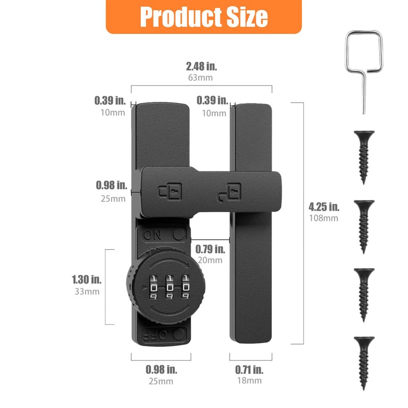 180 Degree Barn Door Locks and Gate Latches, 3-Digit Password