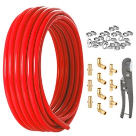 HeSun 3/4 Inch PEX-B Pipe,100FT Red Pex B Tubing with 3/4" 10PCs Pex Brass Fittings and 30PCs Cinch Clamp Rings, Clamp Tool,Pipe Cutter