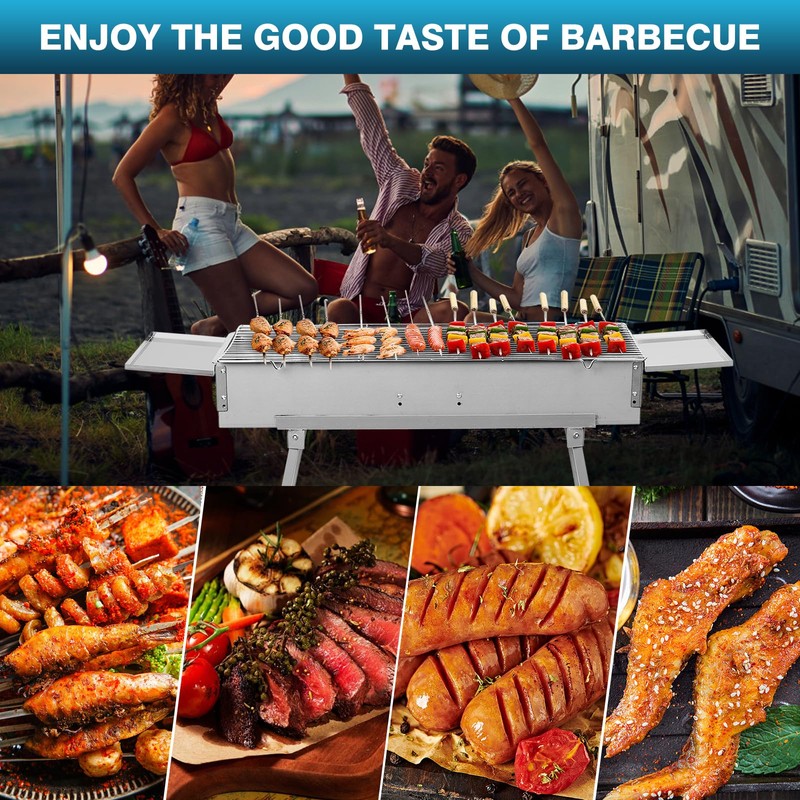IRONWALLS Portable Charcoal Grill Outdoor Cooking, 32”L x 10”W Folded