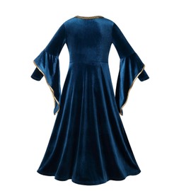 AGCOAH Girls Medieval Princess Costume Renaissance Dress Girls Fairy Custom Aurora Costume 2PCS (Velvet Blue-S-4-6Y)