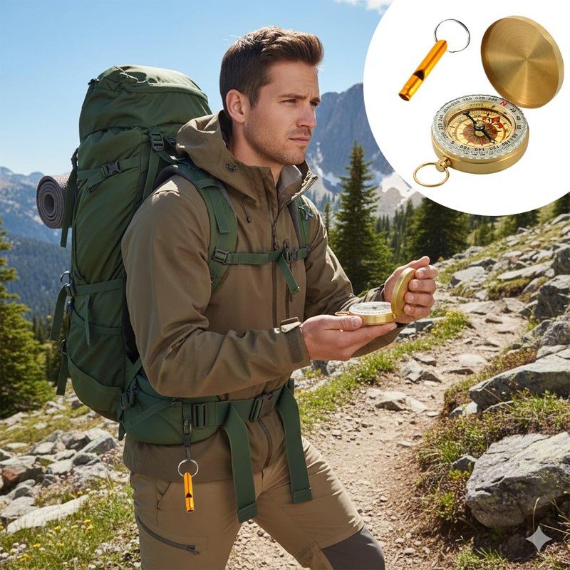 Harnovlis Luminous Navigation Compass Metal Pocket Compass with Whistle for