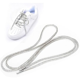 Jamron One Piece 4 mm / 6 mm Glitter Round Shoelaces with Rhinestone Replacement Drawstring for Hoodie Jogging Bottoms, 4 mm silver
