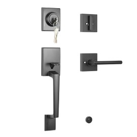 TOGU HS14D-L65 Heavy Duty Single Cylinder HandleSet Front Door Lock with Lever Door Handle,Solid Entry Door Lockset Leverset for Home Exterior Doors, Easy Installation, Matte Black Finish