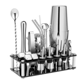 23 Pcs ZONADAH Cocktail Shaker Set Stainless Steel Bartender Kit with Acrylic Stand and Recipes Professional Bar Tools for Drink Mixing Home Bar Party
