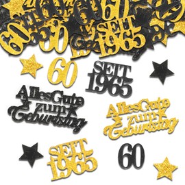 TUZELIYA Confetti 60th Birthday Decoration - Pack of 150 60th Birthday Decoration Women Men - Confetti Confetti Decoration Gold Black - Decoration for Anniversaries, Birthdays, Parties, Table