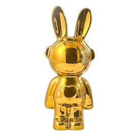 Hosoncovy Ceramic Rabbit Statue Ornament Figurine Rabbit Home Ornament Piggy Bank Coin Bank Money Box Children Bedroom Decoration Birthday Gifts (Gold)