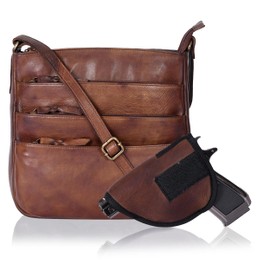 Ozora Multi Pockets Handmade Leather Crossbody Handbags & Sling Bag for Men & Women with Detachable Holster (BrownW)